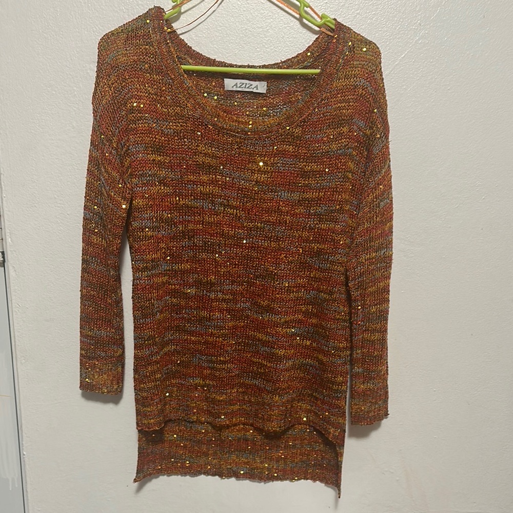 Brown Crew Neck Sweater with Relaxed Fit and Horizontal Knit (M) vintage